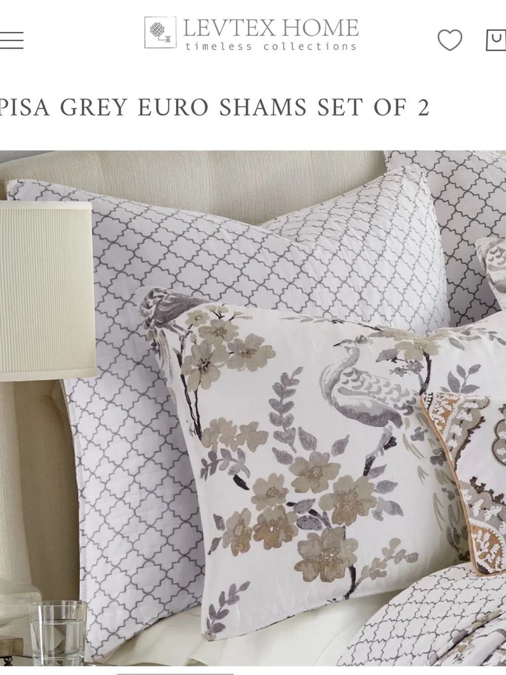 Levtex White and Grey Trellis Euro Shams - Set of 2 🩶🤍 100% cotton